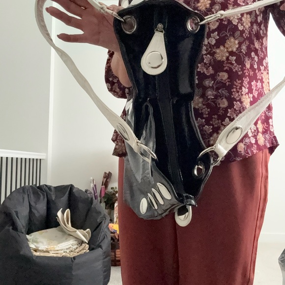 Glossy Black and Silver Studded Shoulder Bag - Picture 11 of 16